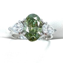 3 Stein Oval Schliff Vivid Grün Igi 2.47 Karat Kunstdiamanten Grown Diamant Ring - $2,397.50