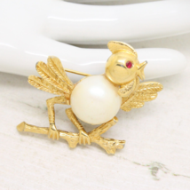 Vintage Signed D&#39;Orlan Gold Bird Jelly Belly Pearl Crystal Brooch Pin Jewellery - £52.53 GBP