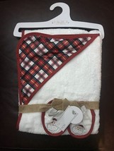 Lila &amp; Jack Baby Red Christmas Plaid Hooded Towel Set W/BOOTIES 30&quot; X 30&quot; Nwt - £10.79 GBP
