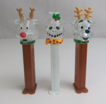 Lot of 3 Clear Christmas Pez Dispensers Snowman &amp; 2 Different Reindeer (A) - £9.29 GBP