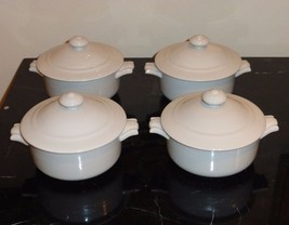 4 French Couleuvre Porcelain Handle Covered Cream Soup Ramekins - £66.02 GBP