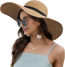 Wide Brim Beach Sun Straw Hat Women UV UPF50 Travel Floppy Summer UV Hat - £25.71 GBP