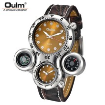 Oulm New Unique Design Two Time Zone Male Watch Decorative Compass Men&#39;s Sport W - £32.70 GBP