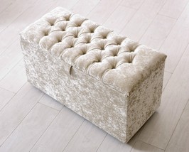 Velvet Upholstered Ottoman Storage Box Bedroom Footstool Blanket Toy Box Tufted  - £106.15 GBP