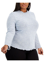 Rebellious One Ladies Plus Size Hacci Turtleneck Sweater Dusty Blue Plus Size 2X - £22.74 GBP