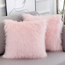 Pink Fluffy Pillow Covers, New Luxury Series Merino Style Blush, Wlnui Set Of 2. - £25.31 GBP