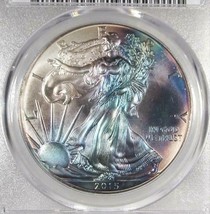 2015 Silver Eagle PCGS MS68 Blue-Purple Rainbow Coin AI316 - £328.14 GBP