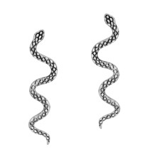 Edgy Crawling Serpent Sterling Silver Coiled Snake Post Drop Earrings - £15.78 GBP