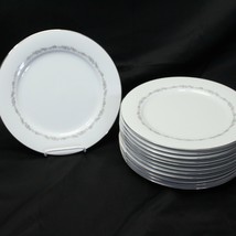 Noritake Crestmont Dinner Plates 10.5&quot; Lot of 12 Gray Scroll Band Platin... - £61.94 GBP