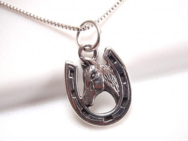 Horse Portrait Framed by Horseshoe Necklace Sterling Silver Corona Sun Jewelry - £16.47 GBP