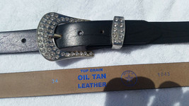 100% GENUINE OIL TAN LEATHER COWGIRL BELT, BLACK 1.25&quot; WIDE IN SIZES TO ... - £22.18 GBP+