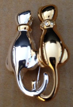 Vintage 1970s Anne Klein Silver Gold Tone Rhinestone Collar 2 Siamese Kitty Cat  - £17.32 GBP