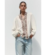 $59 NWT ZARA COTTON-LINEN EMBROIIDERED BOHEMIAN SHIRT XS-S - $42.99