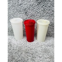 Vintage Tupperware White Red Cream Set Of 3 Pitcher Carafe With Snap On Lid - $24.62