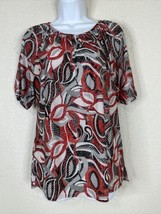 Rebecca Malone Women Size S Red/Blk Floral Stretch Top Short Sleeve - $7.65