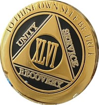46 Year Elegant Black Gold Silver Bi-Plate AA Medallion Serenity Prayer Chip - £13.48 GBP