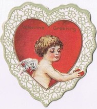 Valentine&#39;s Day Card Embossed Diecut Angel Boy With Heart 2.5&quot; x 2.5&quot; Marked AA - £2.22 GBP