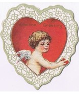 Valentine&#39;s Day Card Embossed Diecut Angel Boy With Heart 2.5&quot; x 2.5&quot; Ma... - $2.96