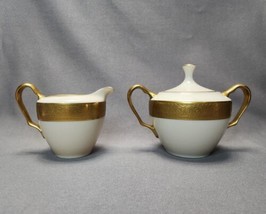 Vintage Lenox China Westchester 24K Gold Encrusted Creamer &amp; Sugar Bowl with Lid - £117.44 GBP