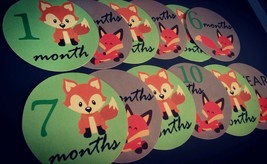 Monthly baby stickers bodysuit labels - Foxes. - $7.99