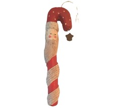 7 inch Candy Cane Santa Ornament Homespun Carved Christmas - $13.09