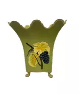 Tole Tuscan Vineyard Grapes Green Scalloped Metal Footed Planter Cachepot - $85.00