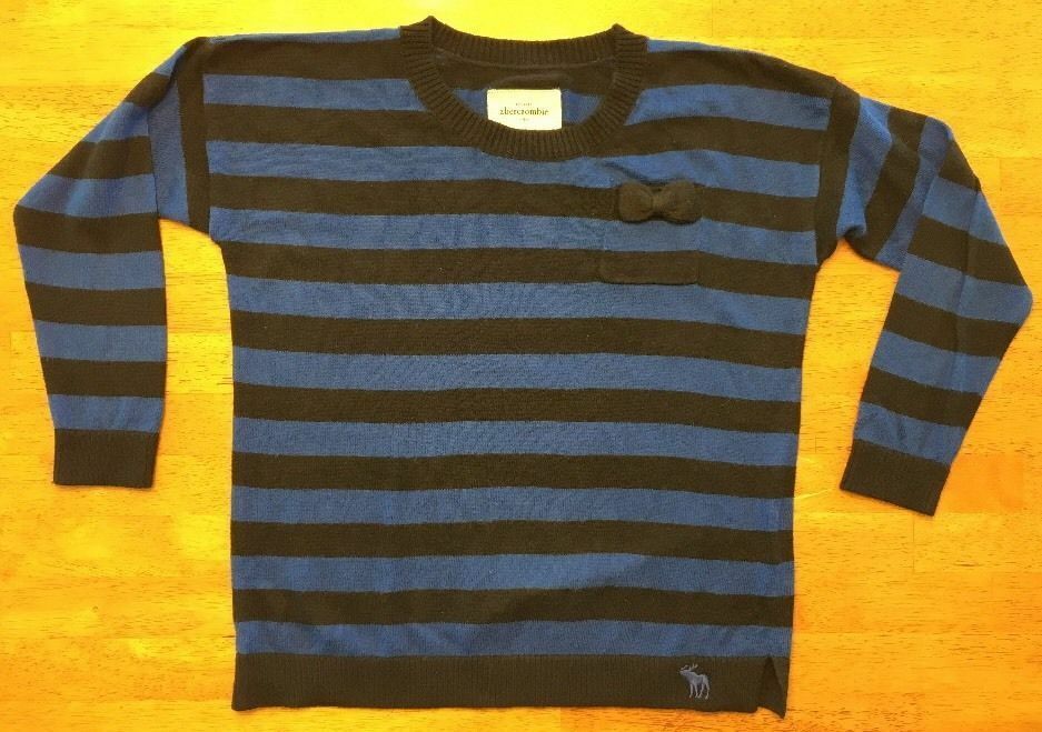 Abercrombie Kid's Girl's Blue & Black Striped Long Sleeve Pocket Sweater Medium - $14.01