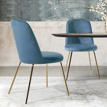 Modern Upholstered Dining Chair Set of 2 with Gold Legs - Blue - £260.79 GBP