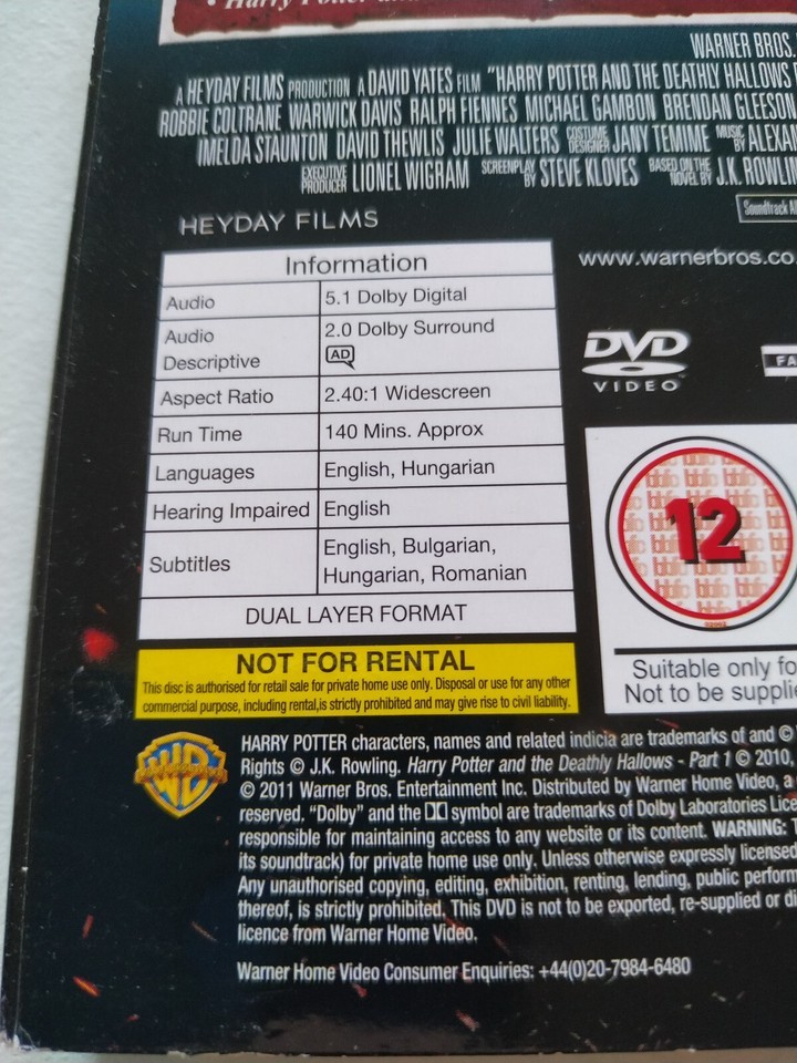 HARRY POTTER And Deathly Hallows Part 1 - 2 X DVD + Extras Ingles Region 2 Am Item image 3
