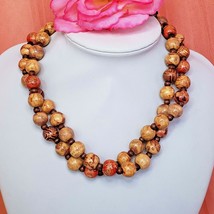 Painted Wooden Bead Statement Necklace 925 Sterling Silver Clasp Printed Beads - £15.94 GBP