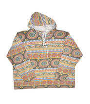 Vintage Cropped Hoodie Womens L Oversized Striped Paisley Henley Lightwe... - £18.07 GBP