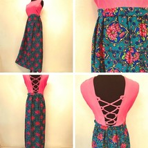 Lanz Originals Dress size S M Pink Teal Crisscross Back Floral Vintage 1... - $64.95