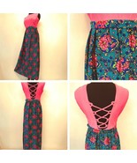 Lanz Originals Dress size S M Pink Teal Crisscross Back Floral Vintage 1... - £50.95 GBP
