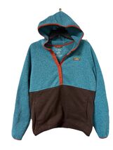 LL Bean Sweater Fleece Hoodie Womens Large Snap Pullover Blue Brown - $30.00