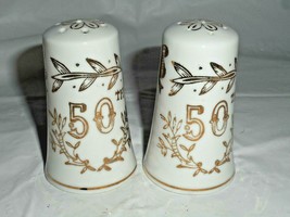 LEFTON 50TH Anniversary Salt Pepper Shaker Set JAPAN 1955 Porcelain White Gift - £17.40 GBP