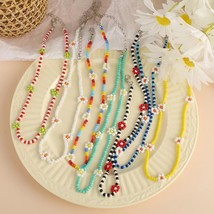 Womens Bohemian Flower Seed Bead Necklace Choker Colorful Beaded Jewelry 20" - $11.99