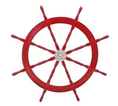 Deluxe Class Dark Red Wood and Chrome Decorative Ship Steering Wheel - £117.90 GBP