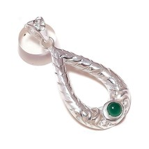 Cabochon Grass Green Onyx Gemstone 925 Silver Overlay Handmade Carving Pendant - £7.82 GBP