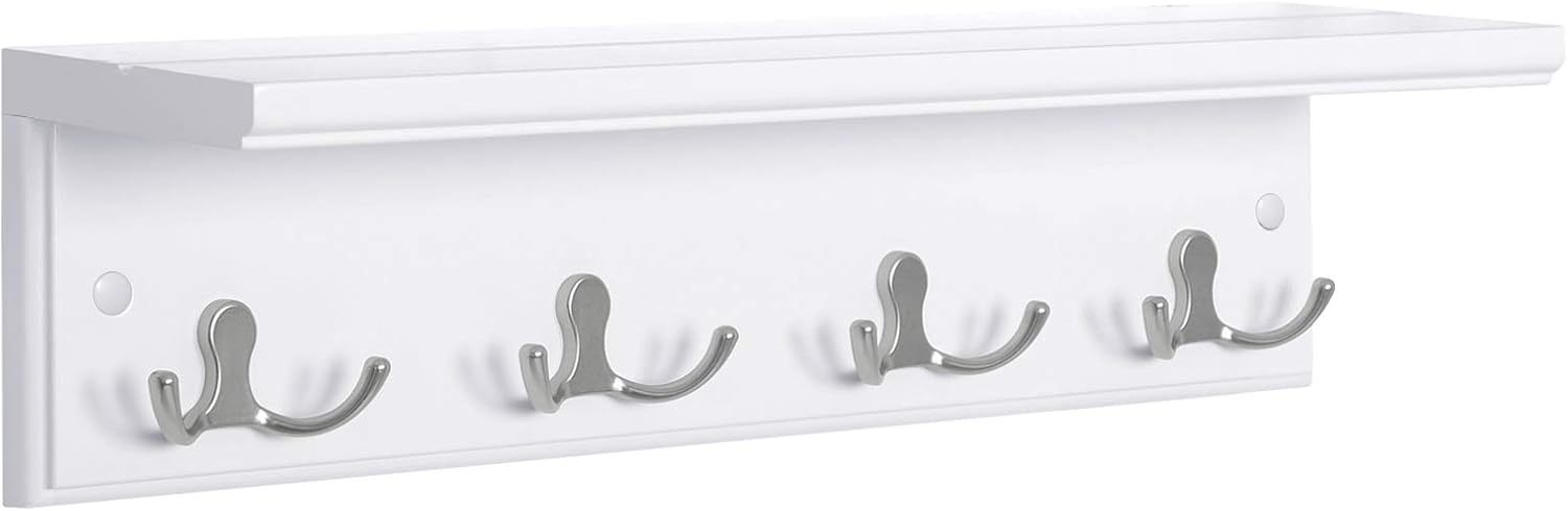 Songmics Coat Rack With Shelf, Wall-Mounted Coat Rack, With 4, White Ulh... - $38.99