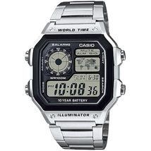 Casio World Time AE-1200WHD-1AV Men&#39;s Digital Watch, Metal Band, Silver, Bracele - £29.37 GBP
