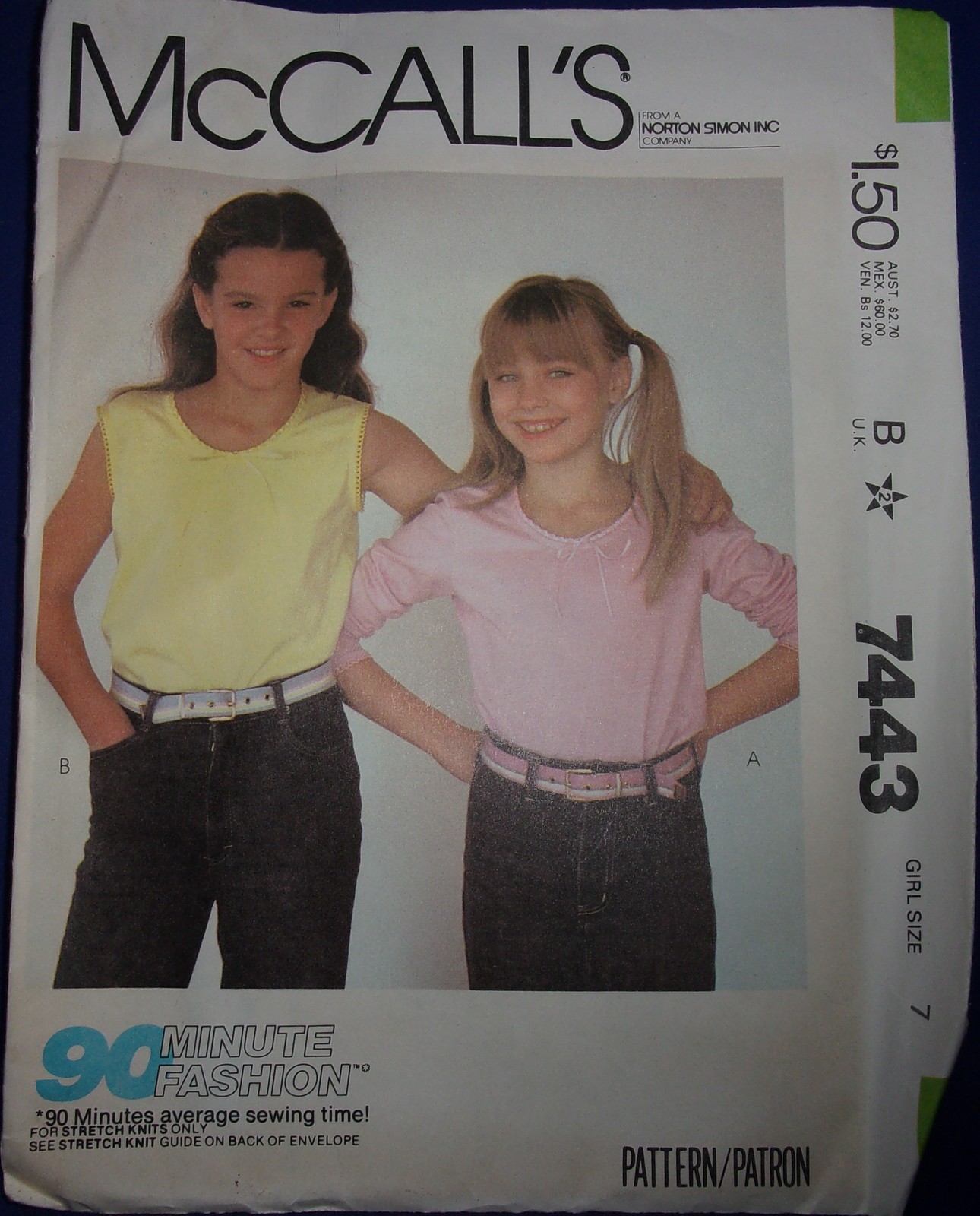 McCall’s Girls’ Top For Stretch Knits Only Size 7 #7443 - $2.99