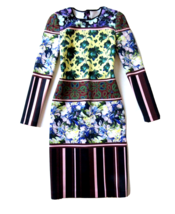 Clover Canyon Floral Collage Long Sleeve Neoprene Stretch Scuba Sheath Dress XS - £48.50 GBP