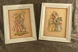 2 Vtg 1940 Litho Prints Horse Soldier Admiring Ladies Ivory Gold Shabby ... - £17.84 GBP