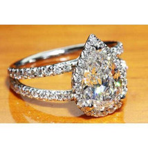 Split Shank 3.00Ct Pear Cut Diamond Halo Engagement Ring 14k White Gold Size 9 - £218.33 GBP