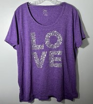 Just My Size JMS Womens XL Tshirt Floral “Love” Text High Low Hem Purple - £8.43 GBP