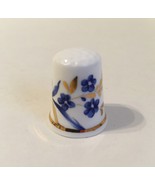Floral Thimble Fine Bone China England Gold Leaves Trim Blue Flowers Vin... - £13.51 GBP