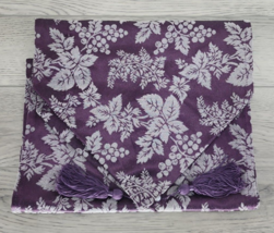 Martha Stewart Grape Leaf Pattern w/ Button On Tassel Table Runner - Purple Gray - £9.95 GBP
