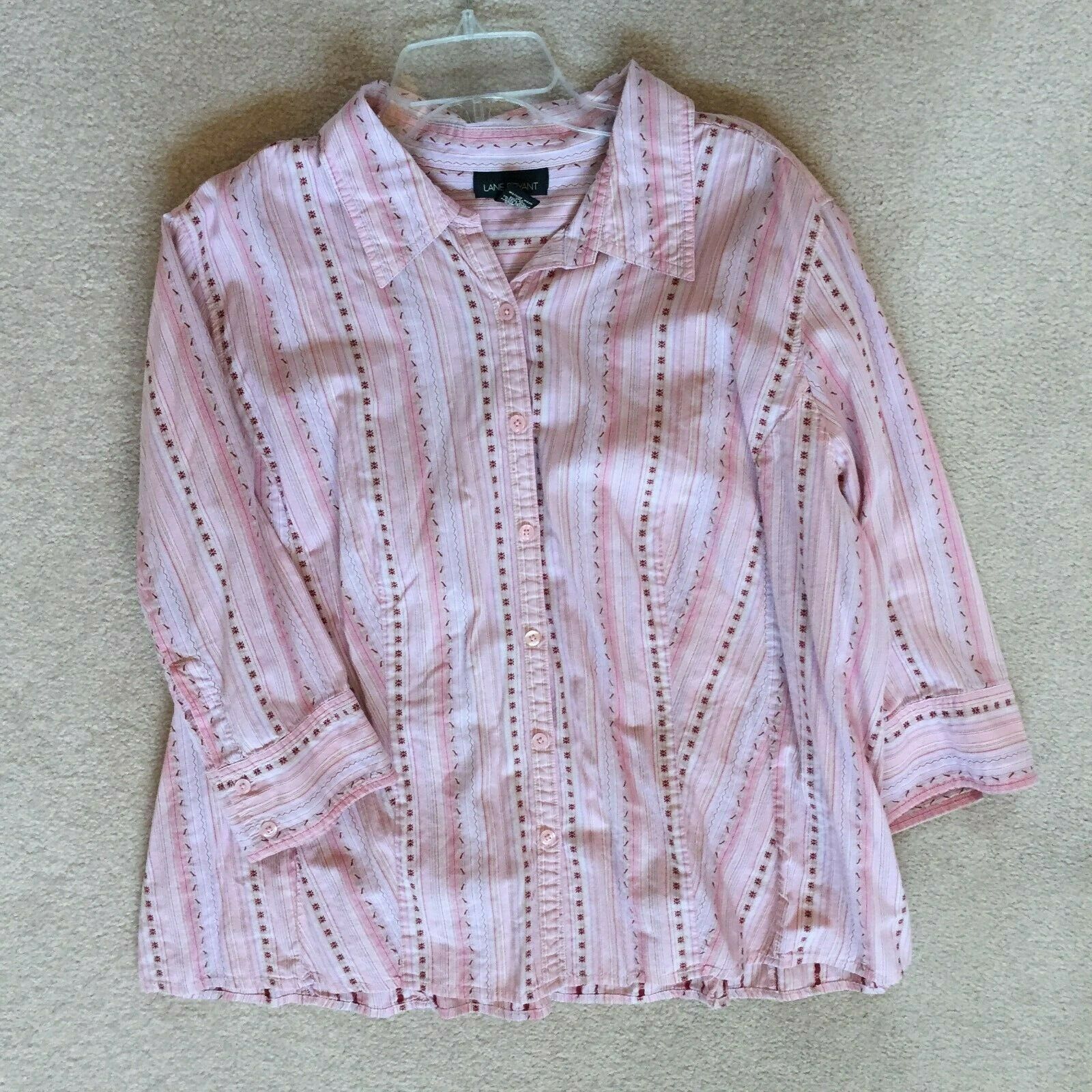 Primary image for * Lane Bryant Vintage Pastel Pink Striped Button Down front Top Blouse Size 22/