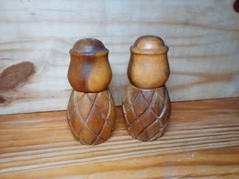 Vintage Hand Carved Salt Pepper Shaker Set Pineapple Wood Mid Century Mo... - $9.21