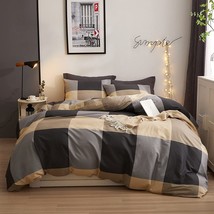 Luxury 3 Pieces Duvet Cover Sets King Size Geometric Checkered Reversible Stripe - £88.06 GBP
